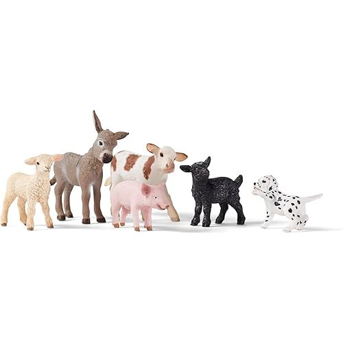 Schleich Farm World - 6 PC Baby Farm Animal Toy Bundle - Realistic Barnyard Set with Donkey Foal, Piglet, Lamb, Calf, Baby Goat, and Puppy Figurines - Educational Toys for Toddlers - Kids 3+ | 77534