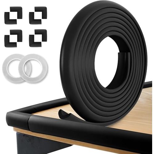 Baby Proofing Corners and Edges Protector Guards (16.5FT Edge +8 Corners), Soft Rubber Foam Edge Protector with Removable Double Sided Tapes, Furniture Table Bumper Guard for Baby Safety-Black
