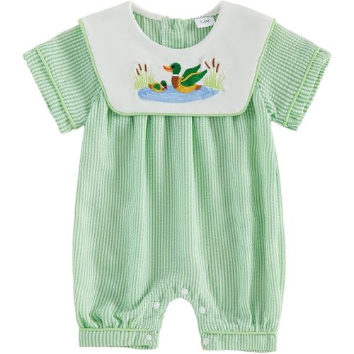 Newborn Baby Boy Hunting Clothes Mallard Duck Onesie Romper Short Sleeve Striped Jumpsuit Infant Summer Outfit