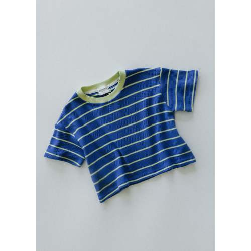Waffle Stripe Tee- Blue & Lime – Fostered Collection