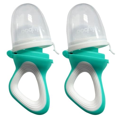 Lulyboo Silicone Baby Fruit Feeder 2 Pack with Mini Freezer Tray, Breastmilk Popsicle Molds for Baby Teething Relief, Fresh Food Feeder for Safe Infant Self Feeding, Extra Food Pouches