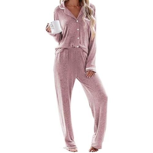 Ekouaer Womens Pajama Sets Long Sleeve Button Down 2 Piece Soft Pjs