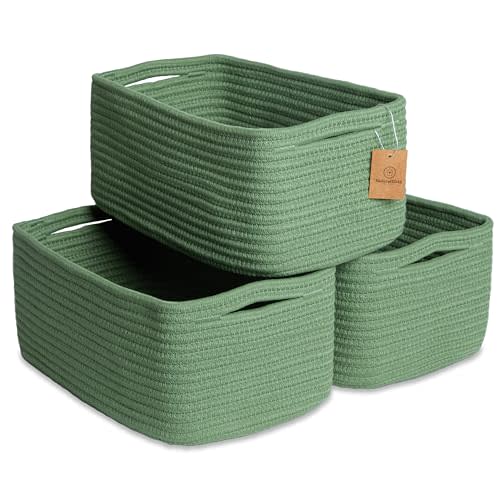 NaturalCozy 13.5”x8.5”x5.5” Rectangle Storage Baskets for Shelves 3 Pack | Cotton Rope Woven Small Baskets for Organizing | Small Storage Bins for Nursery, Bathroom, Closet, Shelf, Decorative