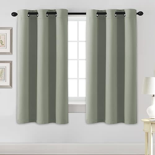 H.VERSAILTEX Blackout Curtains for Bedroom Thermal Insulated Room Darkening Living Room Curtains 63 Inch Long Grommet Privacy Protection Window Curtain Panels/Drapes for Nursery,2 Panels,Light Sage