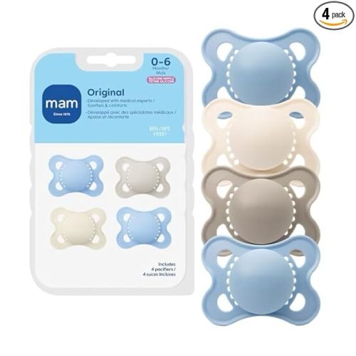 MAM Original Baby Pacifier 0-6 Mths, Skin Soft Silicone Nipple, 4 Pack