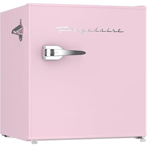 Frigidaire EFR176 Retro Compact Fridge with Chiller Mini Refrigerator with Built-in Bottle Opener for Office, Bedroom, Dorm Room or Cabin, 1.6 cu ft 16" D x 18" W x 18.5" H, Pink
