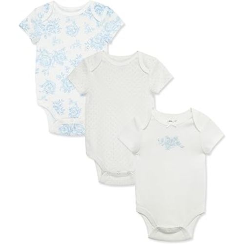 Little Me Baby Girls' 3-Pack 100% Cotton Scratch Free Tag Bodysuits