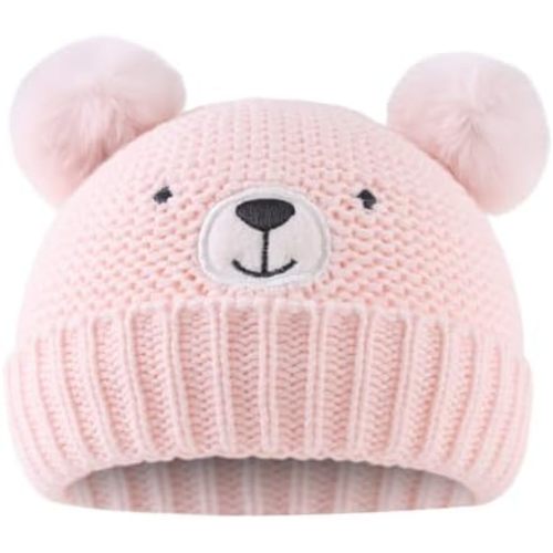 JANGANNSA Cute Bear Baby Beanie Pompom Baby Boys Hat Infant Toddler Winter Knitted Beanies for Girls