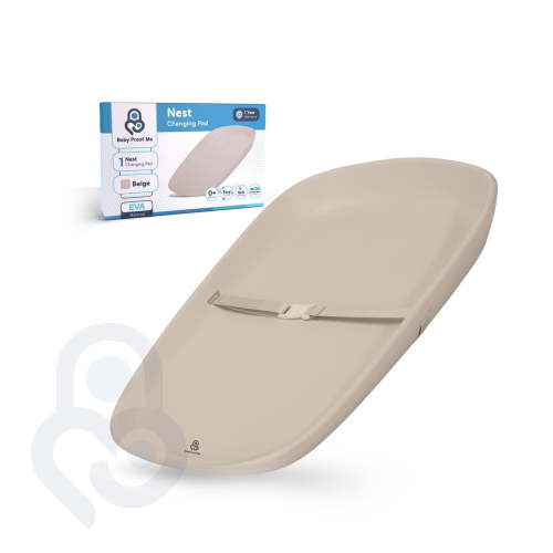 Baby Proof Me Waterproof Baby Changing Pad, Diaper Changing Pad with Safety Belt, NEST, Beige