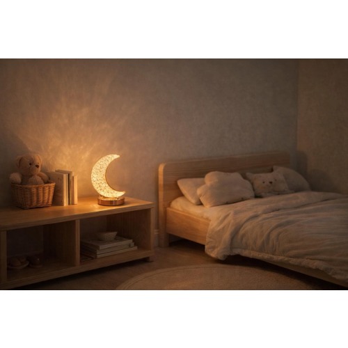 Moon Night Light Montessori Toddler Lamp Crystal Crescent Nursery Decor New Baby Gift Kids Room Accessory Touch Control Dimmable Sleep Aid