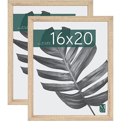 MCS Studio Gallery 16x20 Poster Frame Natural Woodgrain Engineered Wood, Vertical & Horizontal Wall Hanging Large Picture Frame for Photos, Posters & Art Prints (2-Pack)