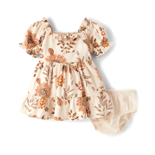 Baby Girls Floral Flannel Ruffle Dress - The Harvest Edit - Cream