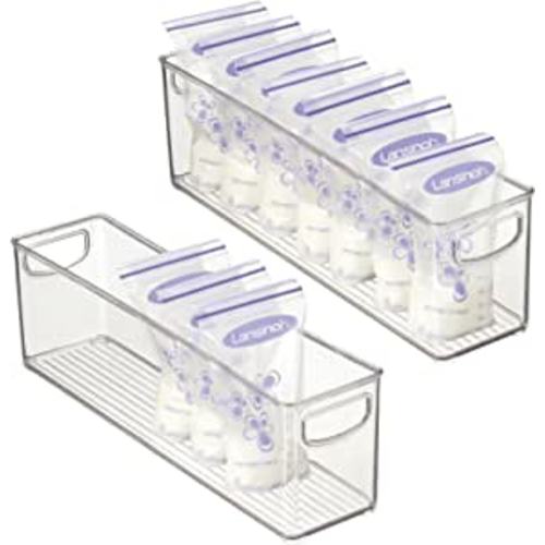 Amazon.com: mDesign Plastic Long Stackable Storage Organizer Container, Organization Bin with Handles for Kitchen, Pantry, Fridge, Freezer, Cabinet. Perfect to Hold Breast Milk in the Refrigerator - 2 Pack, Clear : Baby