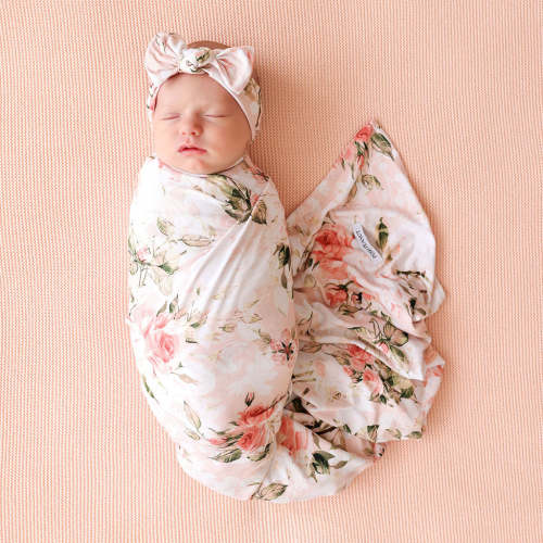 Vintage Pink Rose Swaddle Headband Set