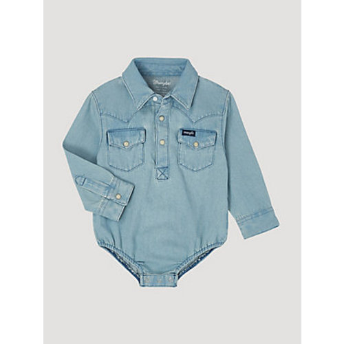 Baby Boy Long Sleeve Denim Bodysuit with Western Snap Placket | COLLECTIONS | Wrangler®