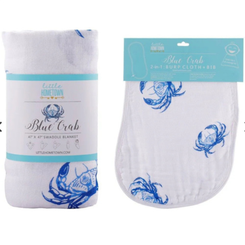 Blue Crab Baby Muslin Swaddle Blanket & Burp Cloth – Little Hometown