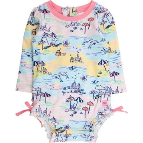 Baby Girls Long Sleeve UPF50+ One Piece Rash Guard, 3-6M