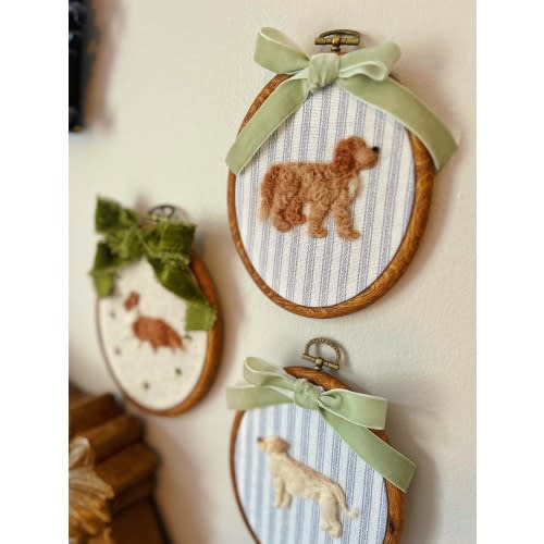 Handmade CUSTOM art nursery Pet Portrait Dog Cat Heirloom keepsake framed needle felted embroidered personalized Decor wall hanging Doodle