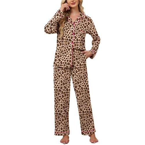 Women's 100% Cotton Pajamas Set Button Down Sleepwear Long Sleeve and Pants With Pockets Ladies Lounge Sets