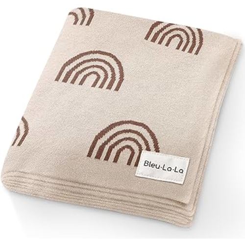 Bleu La La Baby Swaddle Blanket 100% Cotton Gender Neutral Unisex Knit Swaddling Blanket for Baby Girls & Boys Soft Cozy Receiving Crib Stroller Quilt Blanket for Newborns & Infants (Rainbow - Taupe)