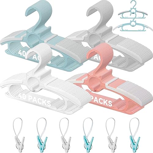 Baby Hangers for Nursery Closet,40 Pack Infant Hangers Extendable and Non-Slip for Newborn Toddler Kids Clothes,11"-14.6" Adjustable Children Coat Pant Hanger for Girl Boy Nursery Must (Multicolor)