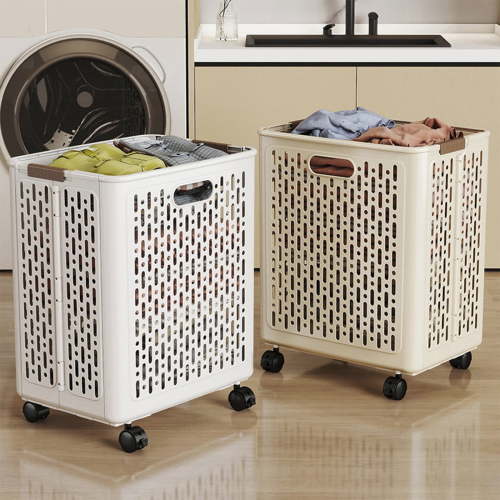 Xuniizn Laundry Hamper, 50L Collapsible Laundry Basket with Wheels,Waterproof Hamper with Handle, Multi Functional Laundry Sorter and Organizer, Tall Baskets for Organizing, White