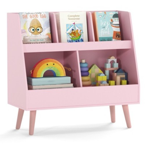 Costway 5-Cube Kids Bookshelf and Toy Organizer Storage Bookcase with Plastic Legs Pink