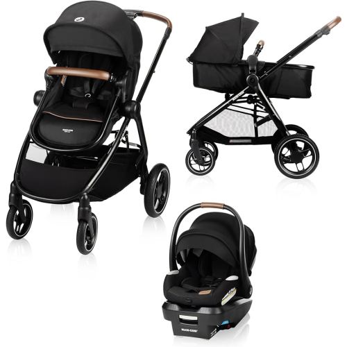 Maxi-Cosi New Generation Zelia Luxe 5-in-1 Modular Travel System, Carriage Mode, Reversible Toddler Seat, Mico Infant Car Seat (included), Enhanced All-Terrain Wheels, Use from Birth – Bassalt Black