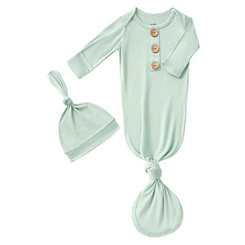 Newborn Baby Boys Girls Knotted Gown Hat Set Soft Bamboo Viscose Infant Sleeper Baby Sleep Gown with Mittens