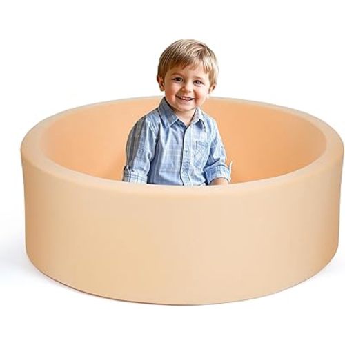 Soft Foam Ball Pit for Kids and Toddlers, Round Ball Pool with 36 x 12 Inches, Ideal Gift Toy for Children - (Balls Not Included) - Beige
