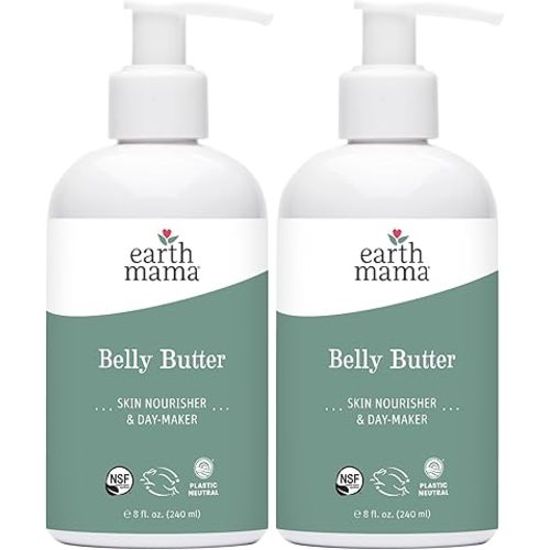 Earth Mama Belly Butter, Maternity Moisturizer for Dry Skin | Lotion for Pregnancy and Postpartum Recovery Self Care, Body Cream with Aloe, Fragrance Free, 8-Fluid Ounce (2-Pack)