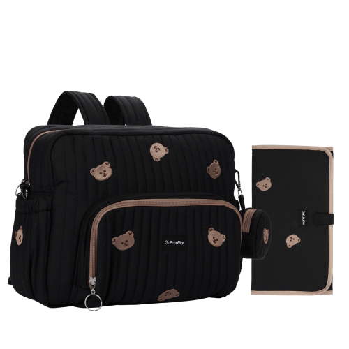 GoBabyMart Cotton Diaper Bag Backpack with Changing Pad, Pacifier Case & Insulated Bottle Pockets