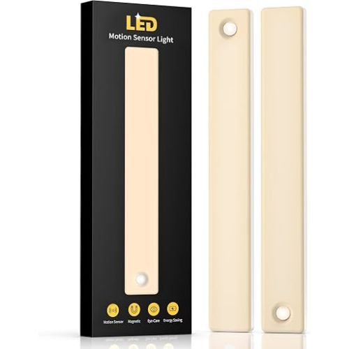 2 Pack Under Cabinet Lighting, Motion Sensor Light Indoor, Rechargeable Closet Lights Battery Operated, Wireless Dimmable LED Cabinet Lights, Under Counter Lights for Kitchen Warm Color