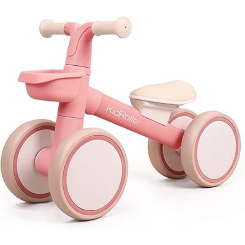 Kid's Balance Bikes for 1 Year Old Boys and Girls, 12-24 Months Toddler Ride-on with Adjustable Seat and a Front Basket, First Birthday Gifts Ballet Pink