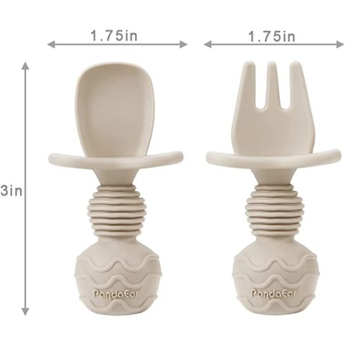 PandaEar 6 Pack Silicone Baby Spoons and Fork Feeding Set- Anti-Choke First Self Feeding Utensils for Baby Led Weaning Ages 3 Months