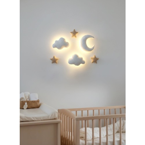 Boucle Cloud Wall Lamp – Handmade Nursery Night Light – Neutral Baby Decor