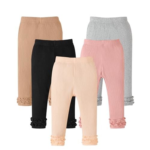 Baby Girl Pants Leggings 5-Pack 0-24 Months Newborn Baby Leggings Toddler Girl Pants 2-3T Bell and Ruffle Bottoms