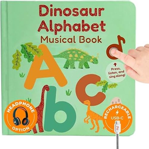 Cali's Books Dinosaur Alphabet Book Toddlers 1-3 - Dino ABC, Headphone Jack, Musical Books Kids, Interactive Talking Baby Toddler Sound Book, Educational Song Learning Toys Singing Music Toy Babies