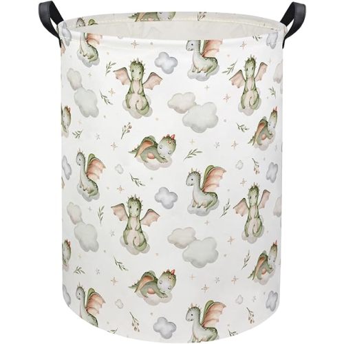 HIYAGON Baby Laundry Basket Baby Hamper for Nursery Girl Kids Butterfly Hamper Cute Kids Toys Storage Bin Organizer Butterfly Room Decor for Home(Flying Dinosaur)