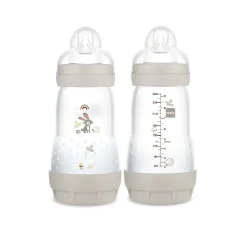 MAM Easy Start Anti-Colic Baby Bottle 9 oz, Medium Flow, Breastfeeding-Like Silicone Nipple Bottle, Reduces Colic, Gas, & Reflux, Easy-to-Clean, BPA-Free, Vented Baby Bottles for Newborns, 2+ Months