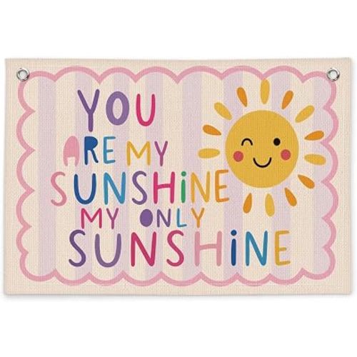 You Are My Sunshine Nursery Wall Decor, Pastel Sun Linen Canvas Banner, Girls Room Decor, Baby Girl Nursery Wall Decor for Kids Girls Bedroom Room Playroom 30x20 Inch
