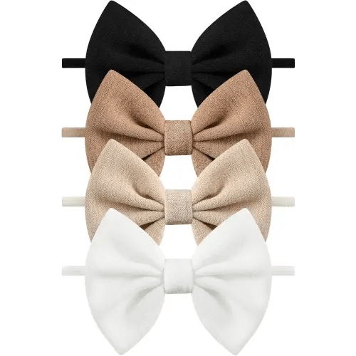 4 Pcs Baby Bow Headbands, Soft Nylon Baby Girls Headbands Bow Hair Accessories for Newborn Toddlers Child
