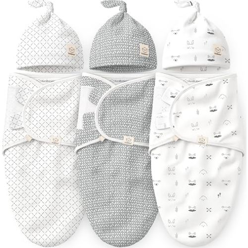 3pk Organic Swaddles for Newborns Girls, Boys & Hats (Nordic, 0-3M)