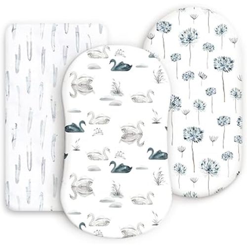 GRSSDER Stretchy Ultra Soft Bassinet Fitted Sheets 3 Pack, Universal Fitted for Bassinets Baby Cradle Moses Basket Oval Rectangle Mattress Safe and Snug, Pretty Bassinet Sheet for Baby, Navy Blue