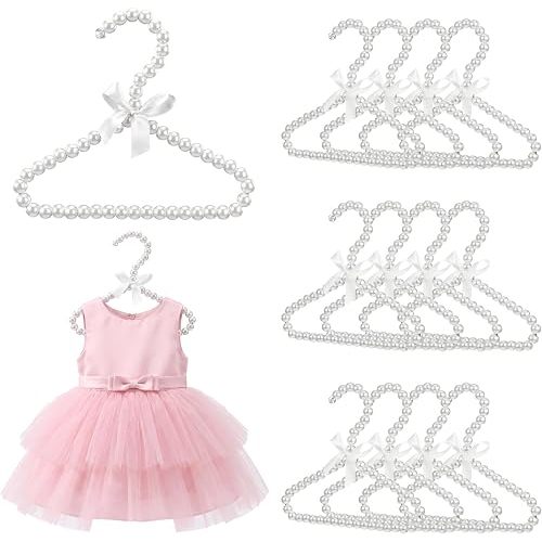 12 Pcs Pearl Hangers White Cute Beads Dog Pet Clothes Hanger for Baby Girl