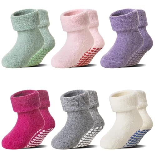 6 Pairs Baby Boy Girl Non Slip Socks Child Toddler Winter Thick Soft Wool Kids Warm Socks with Grips