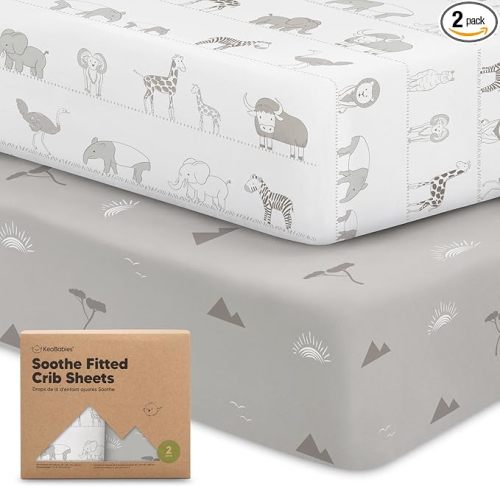 2-Pack Organic Cotton Crib Sheets for Boys, Girls - 52x28 Fitted Crib Mattress Sheet Neutral, Breathable Cover for Baby Bed Set, Toddler Mattress, Soft & Cute Prints (Savannah)