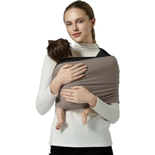 Baby Wraps Carrier, Baby Carrier Wrap Baby Wearing Wrap Newborn Wrap Carrier(7-30lbs), Baby Sling, Baby Carrier Sling for Newborn and Infant, Black+Brown