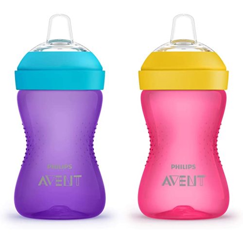 Philips AVENT My Easy Sippy Cup with Soft Spout and Spill-Proof Design, Pink/Purple, 9oz, SCF553/23 (Pack of 2)