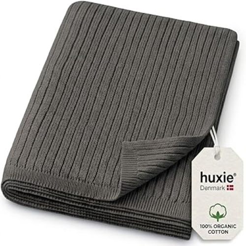 Knitted Organic Cotton Baby Blanket- Swaddle Blanket, 30" x 40" Soft Receiving Blanket for Newborn (Stone Grey)
